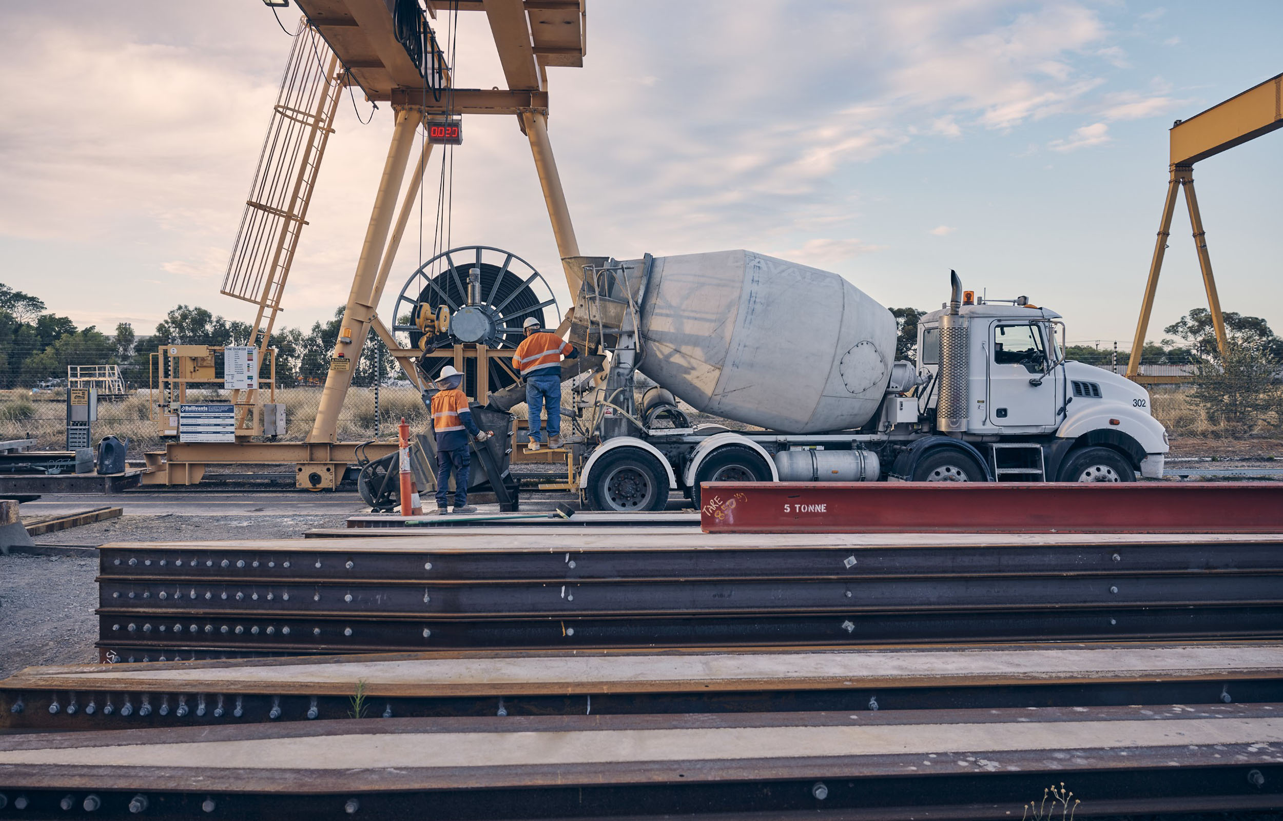 A general view of activities at the Stobie pole construction facility in Angle Park.